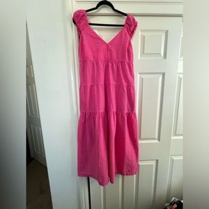 Old Navy Pink Tiered Seersucker Cotton Maxi Dress